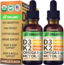 Organic Vitamin D3 K2 Drops w MCT Oil Omega 3, Maximum Strength, 5000 IU, No Fillers, Non-GMO Liquid D3 for Faster Absorption
