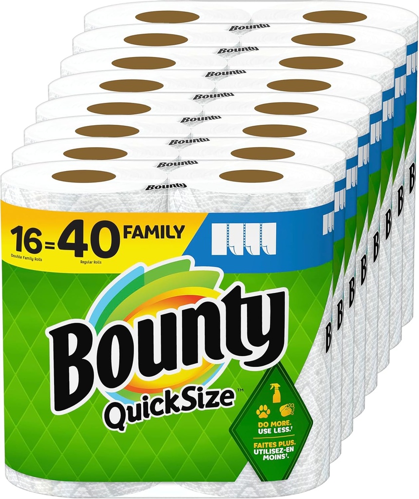 Bounty Quick Size Paper Towels, White, 16 Family Rolls 